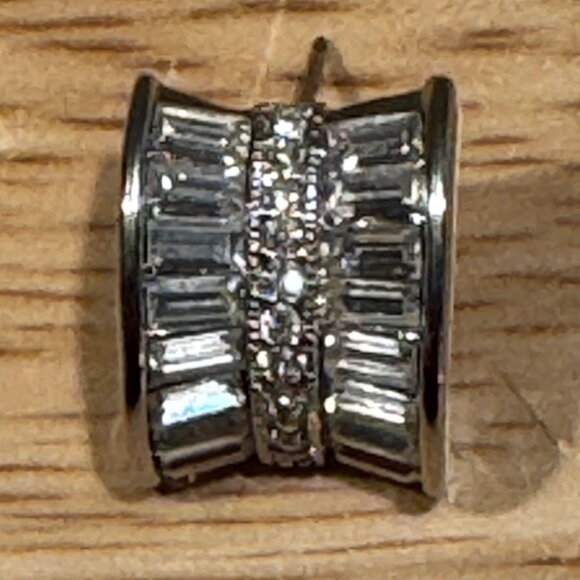 Vtg Nolan Miller Earrings Explosive Hoop Baguette Clear Rhinestone Box Pierced - Picture 2 of 9